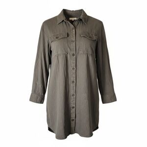 Outerknown Organic Cotton Linen Blend Shirt Dress Olive Green Small Travelers